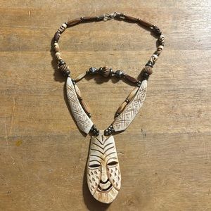 Tribal Beaded Bone Carved Necklace